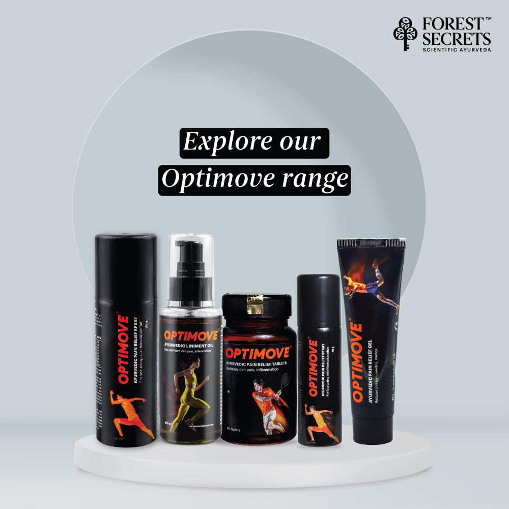 Forest Secrets Optimove Liniment Oil 100ml | Ideal for Back Pain, Muscle Pain, Joint Pain, Knee Pain | Ayurvedic Pain Relief Oil | Suitable for Sports & Gym related Injuries