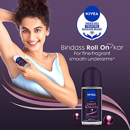 Nivea Women Deodorant Roll On, Pearl & Beauty Fine Fragrance For Fragrant Smooth & Beautiful Underarm Skin, 50ml&Nivea Deodorant Roll On, Protect & Care for Unisex, 50ml