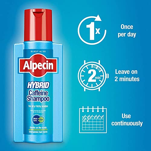 Alpecin Hybrid Shampoo 250ml | Natural Hair Growth Shampoo for Sensitive and Dry Scalps | Energizer for Strong Hair | Hair Care for Men