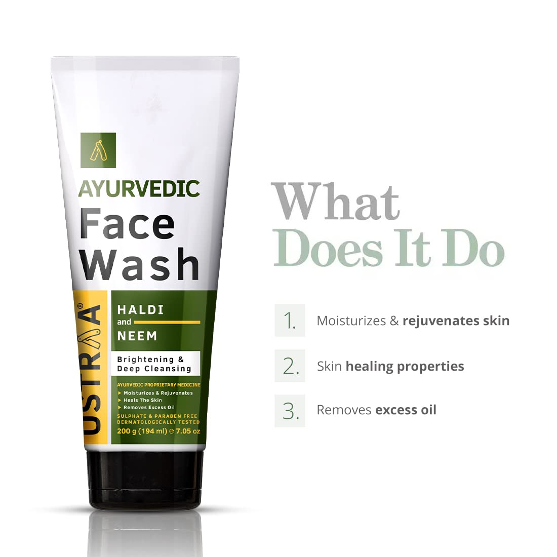 Ustraa Ayurvedic Face Wash Neem & Haldi - 200g | Helps Heal Skin | Skin Brightening & Deep Cleansing & De-Tan Face Scrub for Men, 100g | Exfoliation & Effective Tan Removal | No Sulphates