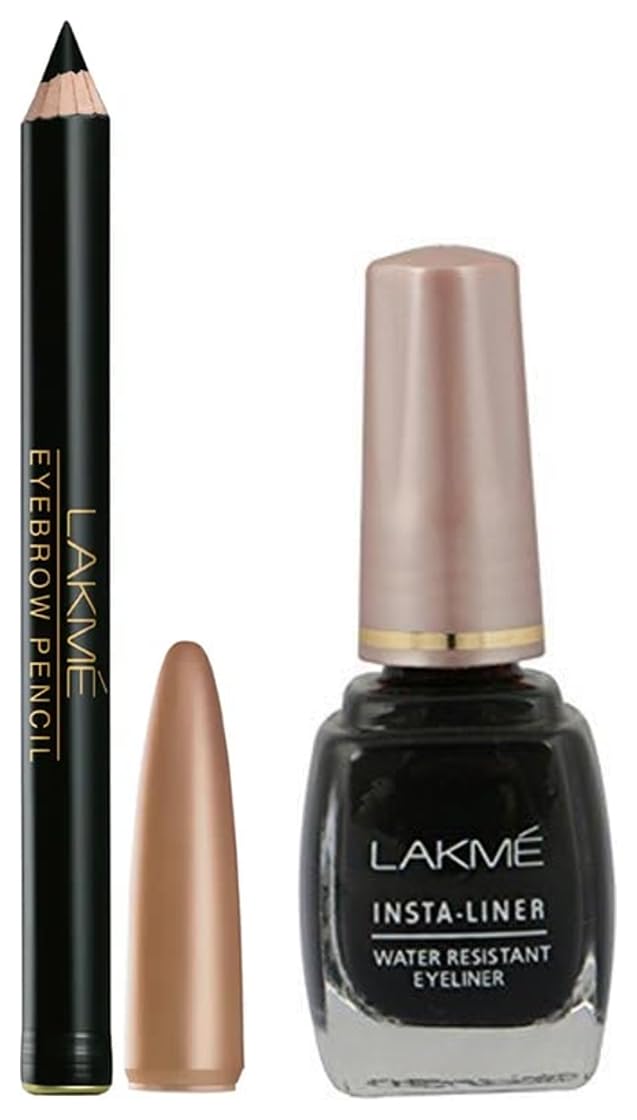 Lakmé Insta Eye Liner, Black, Water Resistant, Long-Lasting, 9 ml & Lakmé Eyebrow Pencil, Black, 1.2g Matte Finish