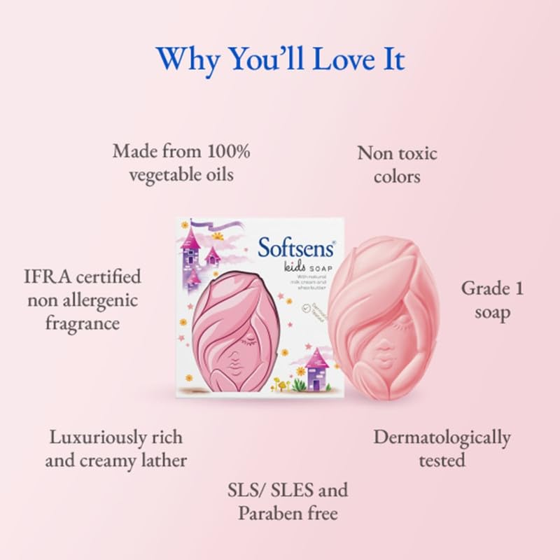 Softsens Kids Princess Soap| Grade 1 Soap| Infused Shea Butter & Milk Cream |Dermatologist Tested| Shape Soap (Pack of 3,75g each)