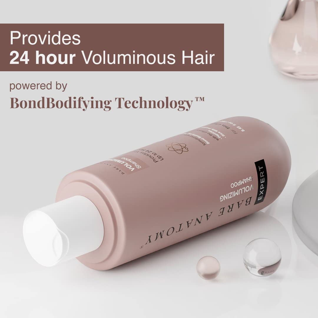 Bare AnatomyEXPERT Anti-Dandruff Shampoo | Targets Oily Scalp and Sheds Dry Flakes 250ml + Volumizing Shampoo, Powered By Peptides & Rich Milk Protein, Strong & Bouncy Hair 250ml