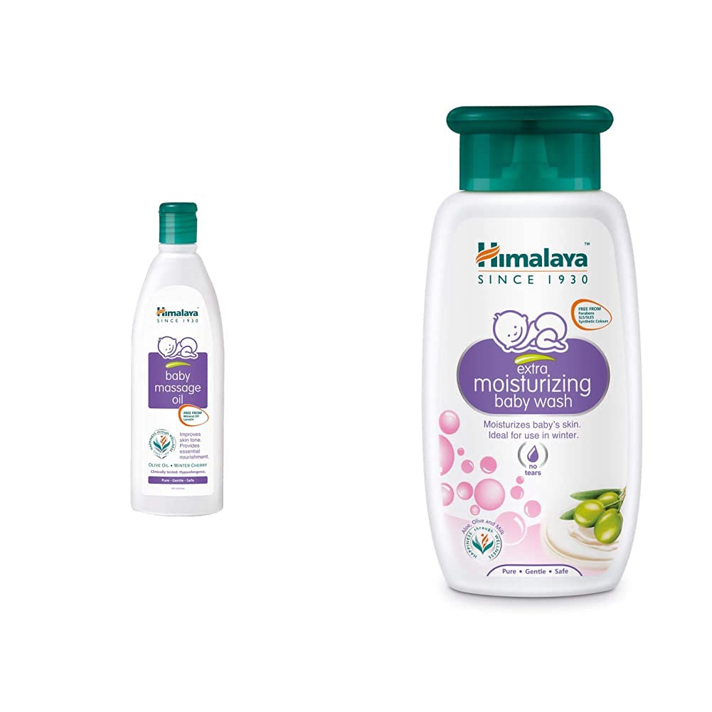 Himalaya Baby Massage Oil (200ml) & Himalaya Baby Care Extra Moisturizing Baby Wash, 200ml