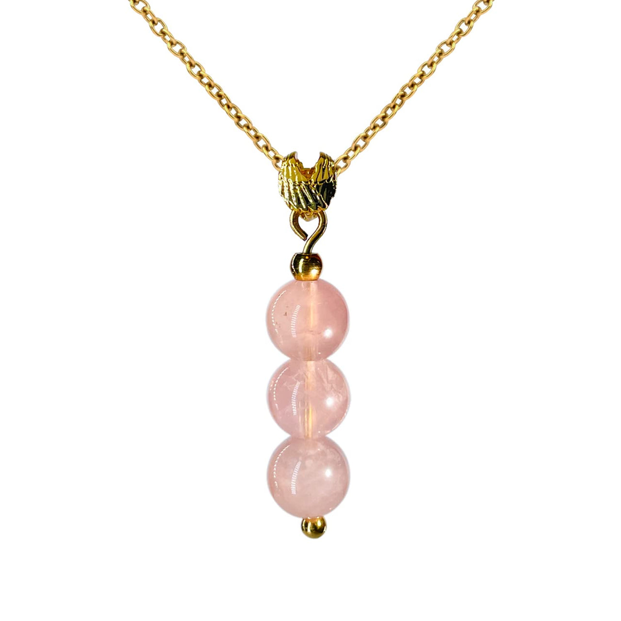 Rose Quartz Crystal Necklace, Gold Necklace for Women, Angel Wing Pendant and Delicate 6MM Ball Beads, Birthstone Gemstone Necklace for Women, February, October Gift of Healing the Mind Necklace Rose Quartz