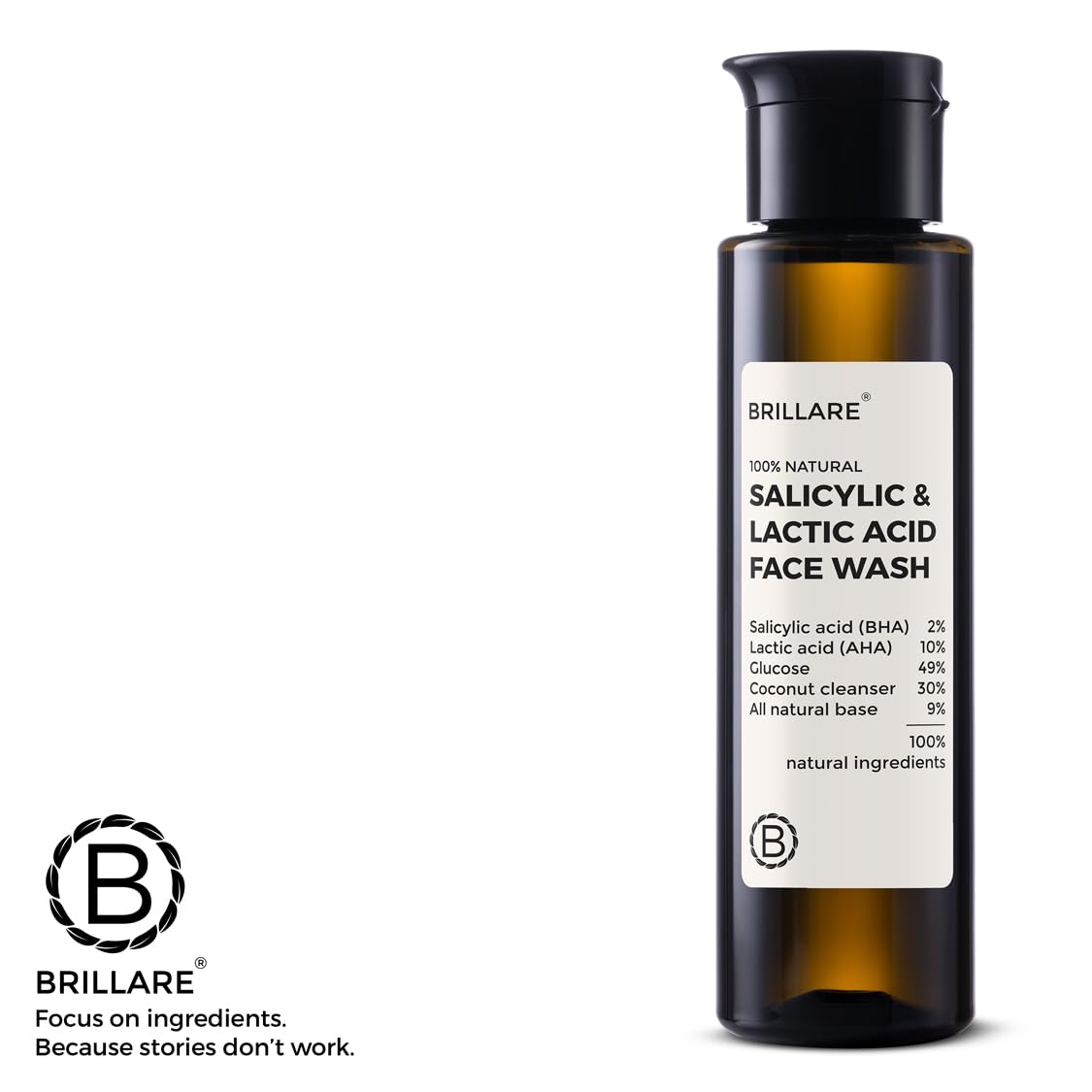 Brillare 2% Salicylic & Lactic Acid Face Wash | Deep Cleansing, Oil Control & Acne Care | With Zinc for Oily & Sensitive Skin (100ML)