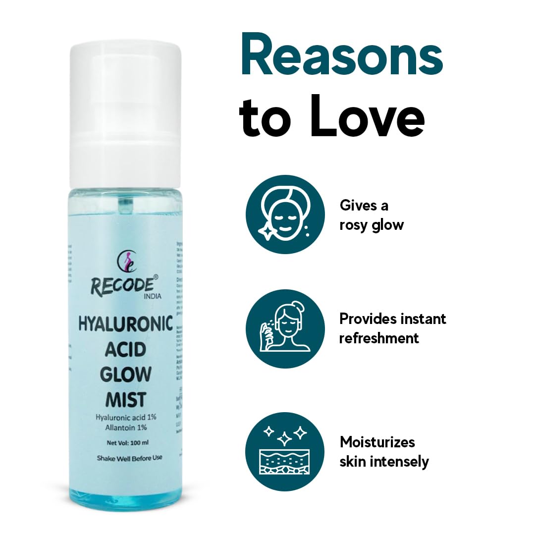 Recode Hyaluronic Acid Glow Mist 100ml | Intense Moisturization | Luminious Glow | Goodness Extracts of Papaya, Witch Hazel, Cucumber & Aloe Vera