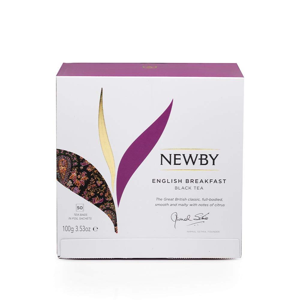 Newby English Breakfast Tea Bags | 50 Counts | Strong, Robust Flavour Black Tea | Brew Hot Or Iced Tea | Antioxidant Rich | 100 gm