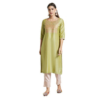 Kashish Women's  Viscose Embroidered Round Neck Straight Fit Kurta