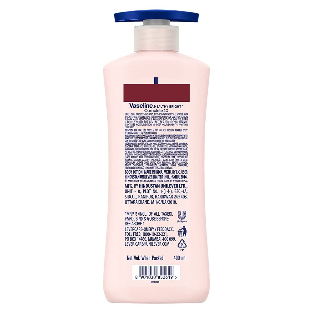 Vaseline Healthy Bright Complete 10 Body Lotion, Anti- Ageing Lotion With Vitamin B3, Aha, Pro-Retinol, 400 ml & Vaseline Intensive Care Deep Moisture Nourishing Body Lotion 400 ml