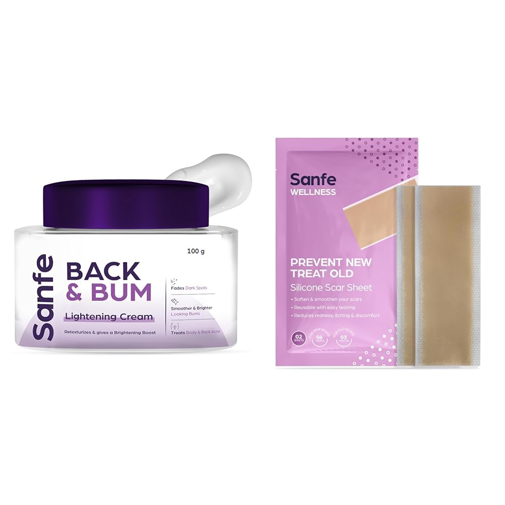 Sanfe Back & Bum Cream for Dark Spots and Body Acne Silicone Scar Sheet Prevent new & treat old scars Reduces redness reusable No side effects 2 sheets