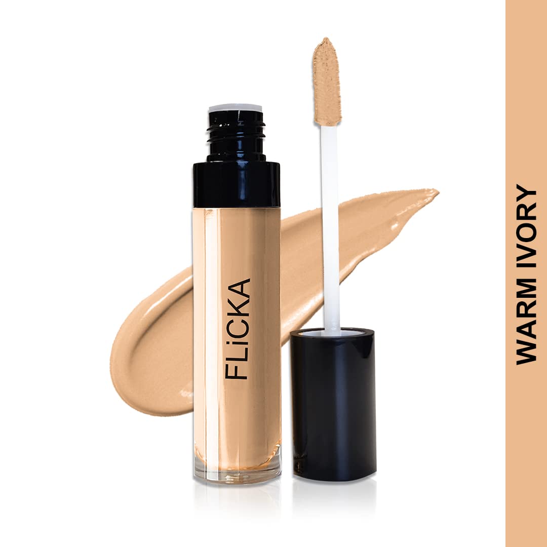 FLiCKA Cover Story Liquid Light Weight Natural Concealer With Full Coverage For Women| Contains SPF, Argan & Avacado Oil| Concealer For Face Makeup, 01.1 Warm Ivory, 8.5ml