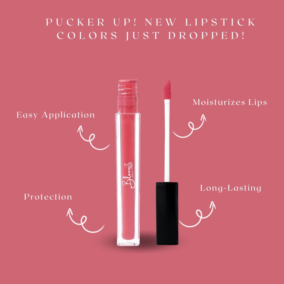 Bloom Beauty Liquid Lipstick, Velvet Matte Finish, Lightweight & Hydrating | Long-Lasting Wear, (Rosy Blush)
