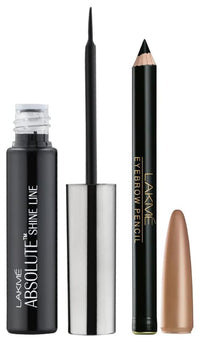 Lakmé Absolute Shine Liquid Eye Liner, Intense Color, Long Lasting, Glossy Texture, Black, 4.5 Ml & Lakmé Eyebrow Pencil, Black, 1.2G