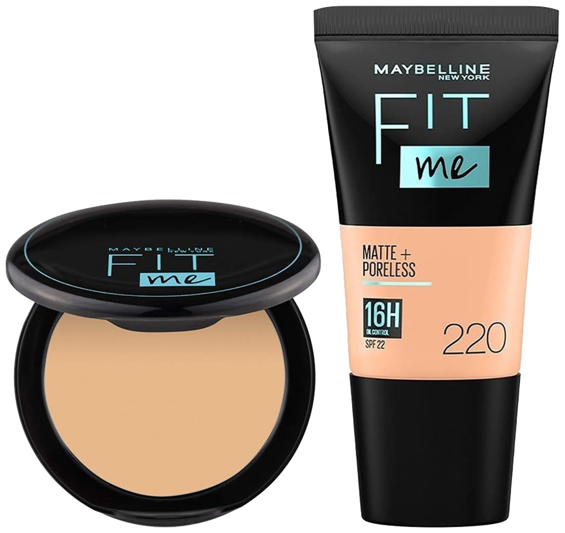 Maybelline New York Liquid Matte Full Coverage Foundation oil For Normal, Combination And Oily Skin, 220 Natural Beige & New York Compact Powder, Warm Nude, 8G, Pack Of 1
