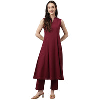 FIORRA Women's  Maroon Rayon A-line Kurta with Pant