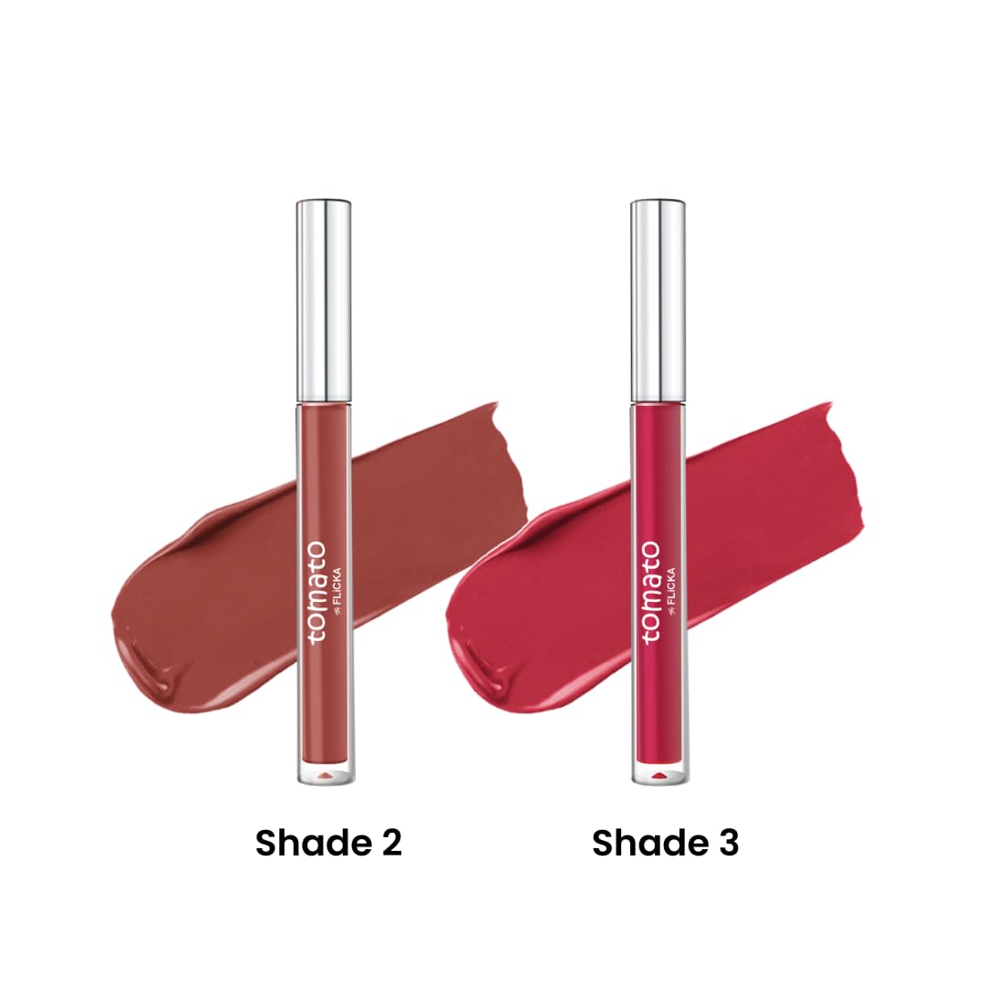 FLiCKA Tomato Liquid Matte Lipstick Transfer Proof, Smudge Proof, Non-Sticky, Creamy Lightweight Shade 2 & Shade 3 Combo