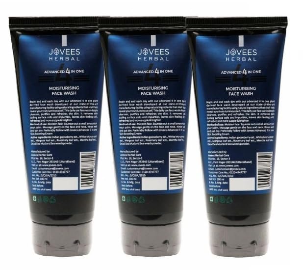 Jovees Herbal Men's Essential Advanced 4 in 1 Moisturizing Face Wash |with Vit C and Vit E | Gives Clean and Clear Skin |For All Skin Types 100G (Pack of 3)
