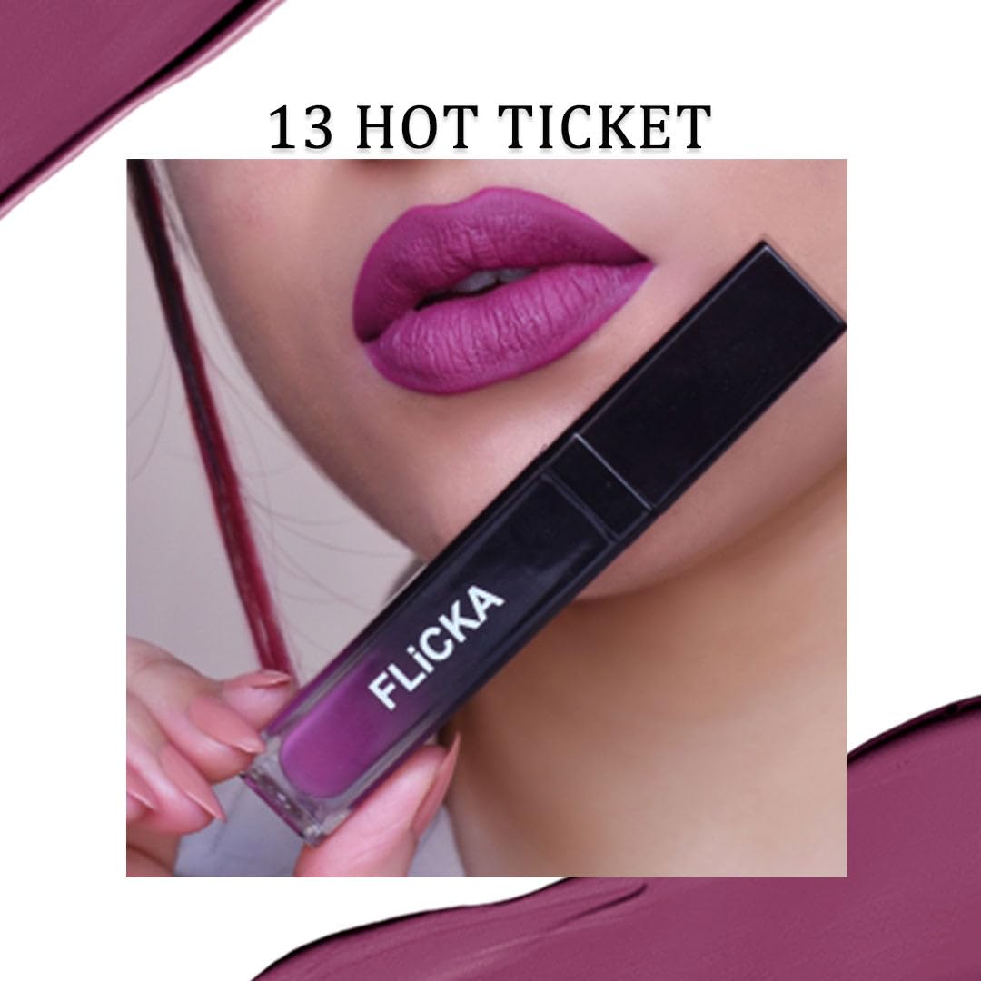 FLiCKA Set and Attack Liquid Matte Lipstick For Women| Transfer Proof, Smudge Proof, Non-Sticky, Creamy Lightweight Lipstick For Women, 13 Hot Ticket, 7ml