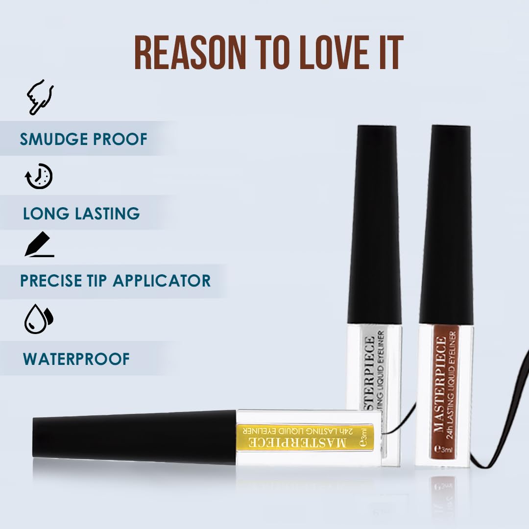 Million Colors Masterpiece Metallic Liquid Eyeliner Golden, 3ml | Quick Drying & Stays up to Hours | Waterproof, Transfer Proof & Long Lasting Eye Makeup