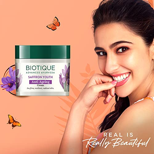 Biotique Saffron Dew Youthful Moisturizer Cream| Protects Skin Cells | Prevents Ageing And Retains Youthful Glow | 100% Botanical Extracts | Suitable For All Skin Types | 50Gm