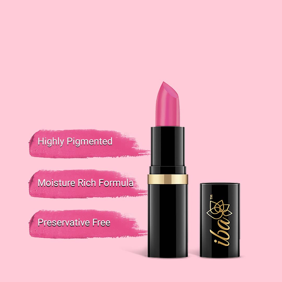 Iba Pure Lips Moisture Rich Lipstick for Women- A70 Royal Pink, 4g | High Glossy, Creamy Finish & Smooth Texture| Hydrated Lips | Enriched with Vitamin E, Coconut Oil & Shea Butter | Intense Colour & Highly Pigmented | Lip Makeup