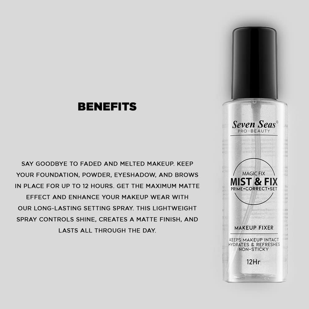 Seven Seas Mist & Fix Makeup Fixer Prime + Correct + Set 12Hrs Long Lasting Misty Finish Professional Makeup Fixer Spray For Face Makeup | Vitamin- E | (Transparent)