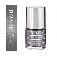 DeBelle Gel Nail Polish Grey Glitteratti (Silver Glitter Nail Paint)|Non UV - Gel Finish |Chip Resistant | Seaweed Enriched Formula| Long Lasting|Cruelty and Toxic Free| 8ml