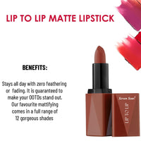 Seven Seas Lip To Lip Matte Full Coverage Long Lasting Lipstick | Smooth Application |Transferproof & Smudge Proof | Highly Pigemented Lipstick for Women (Monza-I)