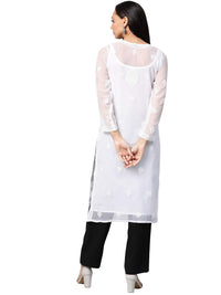 Ada Lucknowi Hand Embroidered Chikankari Women's  Georgette Kurta Kurti with Slip