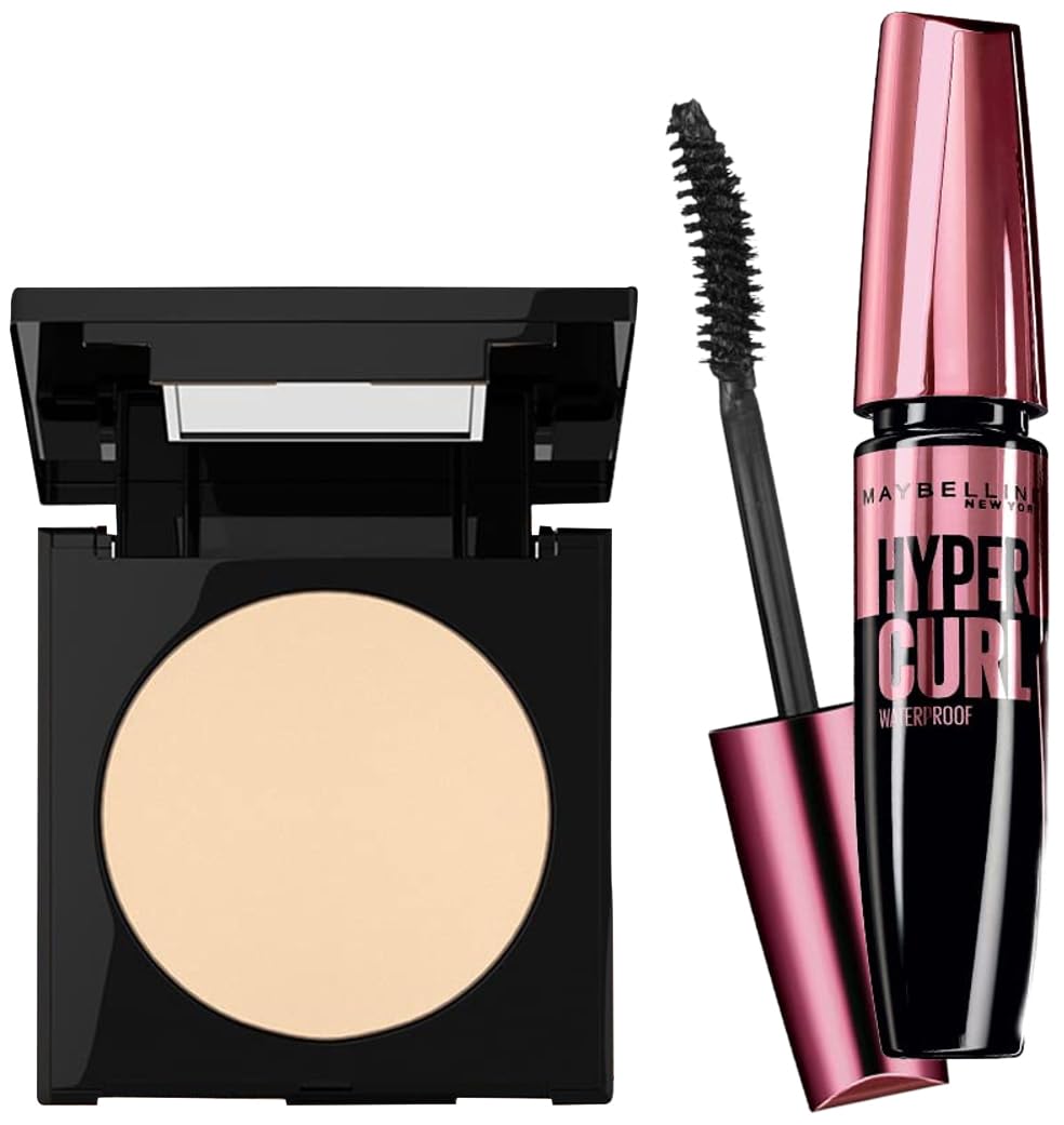 Maybelline New York Fit Me Matte Poreless Powder, 230 Natural Buff, 8.5g and Maybelline New York Hypercurl Mascara Waterproof, Black, 9.2ml