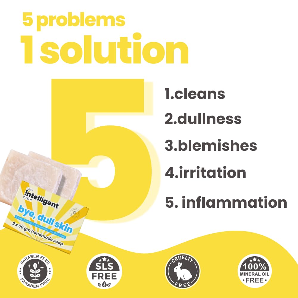 Tuco® Kids Bye, Dull Skin Soap Pack of 2X60gm with Turmeric | Perfect for Dull & Sensitive Skin | Paraben & Sulphate Free | Ages 2-5, 5-10, 10-15 | 2x 60gm