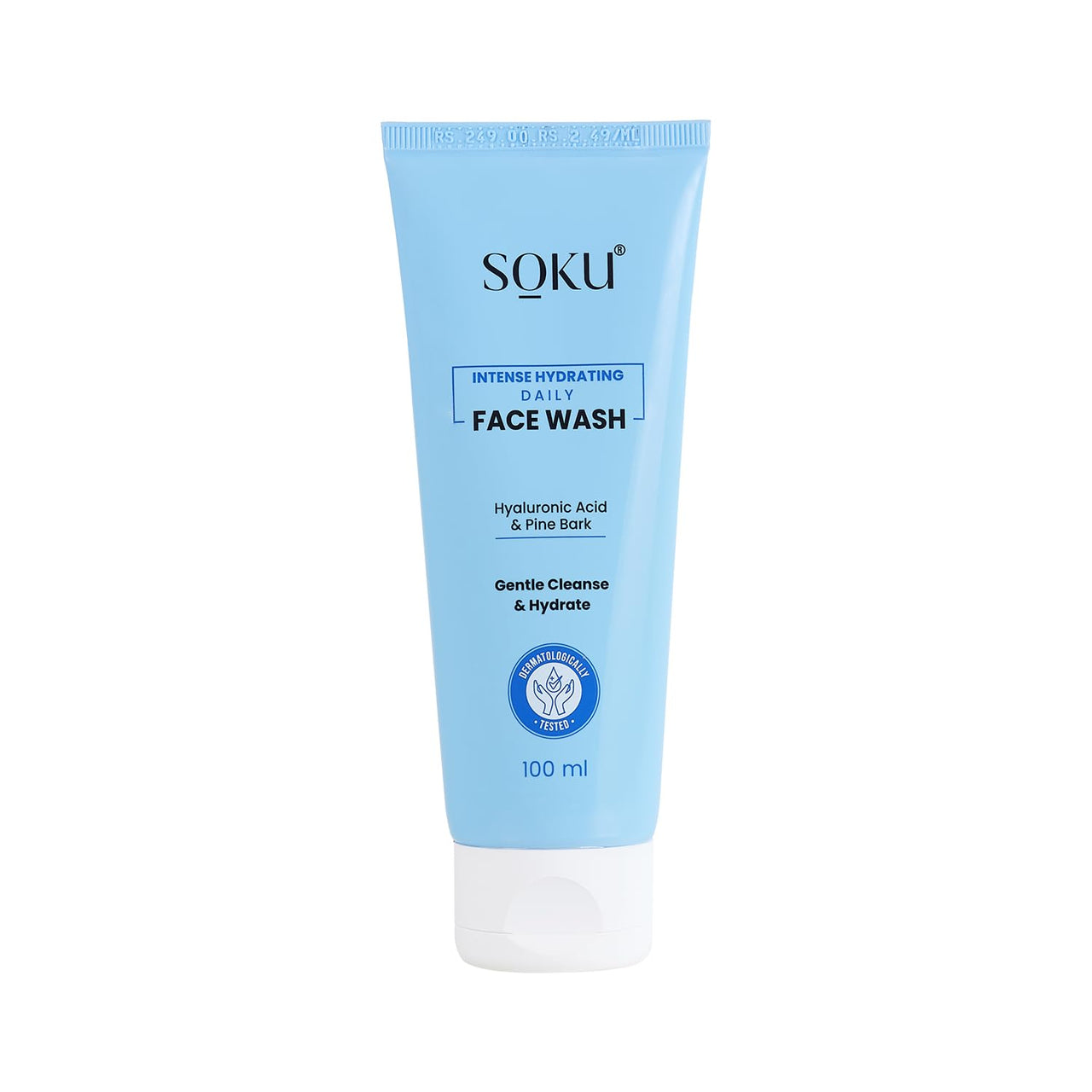 SOKU Intense Hydrating Daily Face Wash | With Hyaluronic Acid and Pine Bark Extract | Suitable For Dry Skin | Pore Cleansing & Dirt Control | Men & Women - 100 ml
