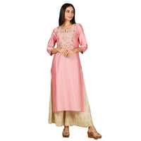 Kashish Women's  Viscose Embroidered Round Neck Straight Fit Kurta