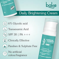 BAKE 6% Glycolic Acid Cream SPF 30 PA+++ with Niacinamide for Pigmentation, Dark Spots & Tan Removal | Daily Brightening Cream | Improves Uneven Skin Tone & Reduces Sun Damage | For Men & Women | 30g