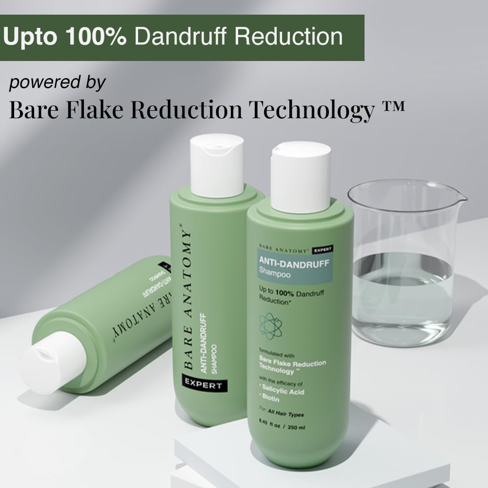 Bare Anatomy Anti Dandruff Shampoo | Reduces Up to 100% Dandruff and Strengthens Hair | Derma Approved Shampoo with Salicylic Acid & Biotin | Shampoo For All Hair types | For Women And Men | 250ml