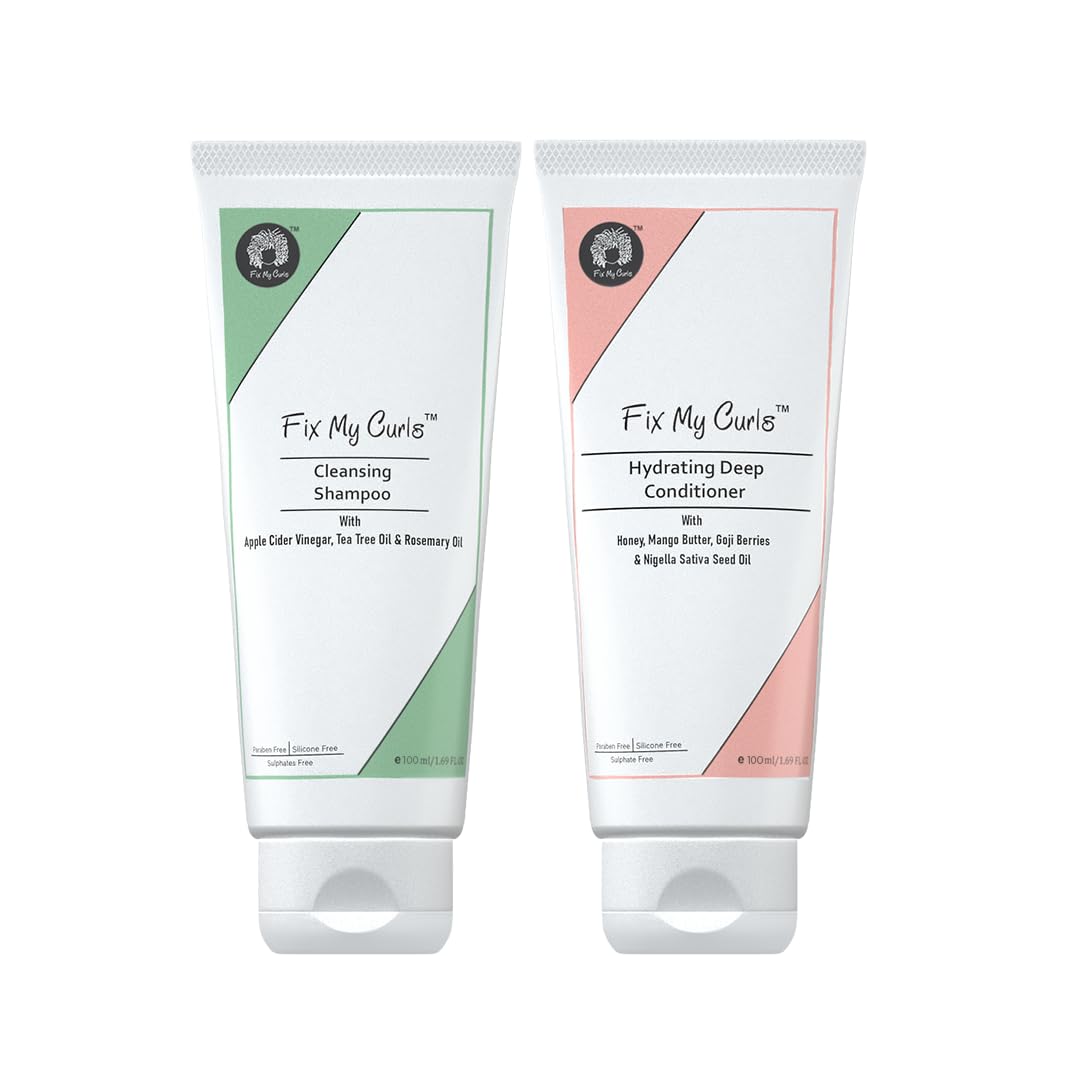 Fix My Curls Shampoo & Condition Bundle | To Cleanse, Clarify & Hydrate Curly, Dry & Wavy Hair | Sulphate & Silicone Free|Anti-Dandruff | 100ml each
