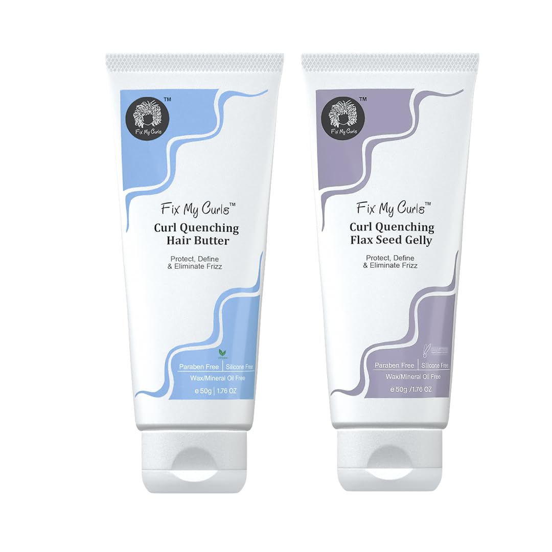 Fix My Curls Curl Quenching Moisture Styling Duo | For Curly, Wavy, Dry, Frizzy Hair | Enriched With Aloe Vera, Chia Seed, and Flax Seed | Silicone Free Curl Activator | Frizz Control | 50gm each