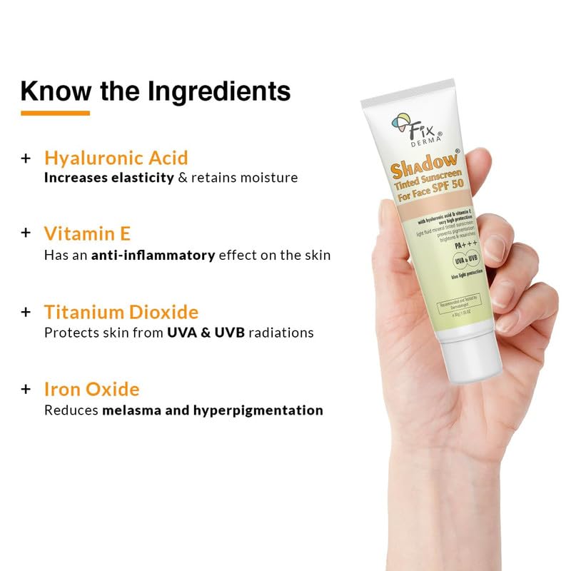 Fixderma Shadow Tinted Sunscreen SPF 50 PA+++ | Sunscreen with Vitamin E | UVA & UVB Protection | For All Skin Types - 30gm