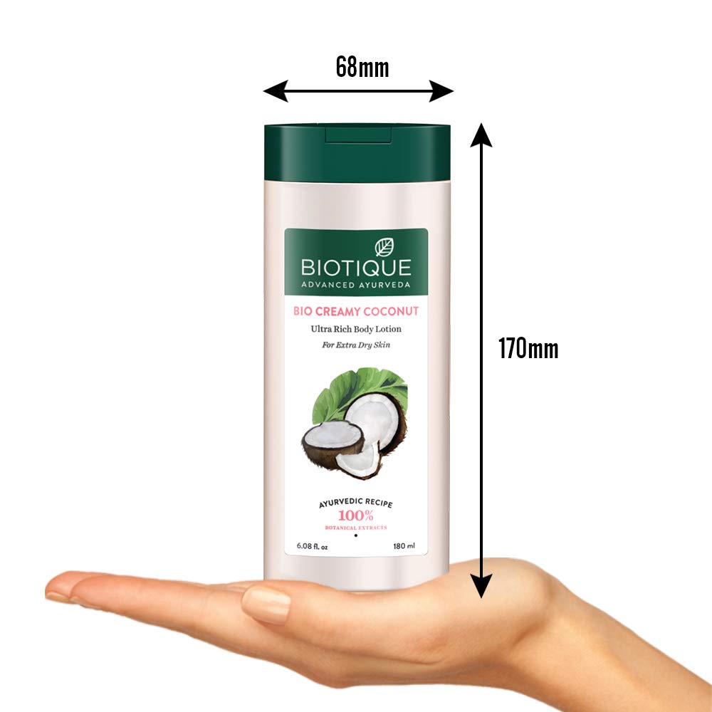Biotique Creamy Coconut Deep Nourish Body lotion For Extra Dry Skin | Heals, Repairs, and Soothes the Skin | Moisturizing and Skin-Humidifying | 100% Botanical Extracts| All Skin Types | 180ml