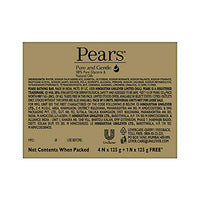 Pears Pure & Gentle Soap Bar (Buy 4 get 1 free) - With Glycerin for Soft, Glowing Skin & Body, Paraben-Free Body Soaps For Bath