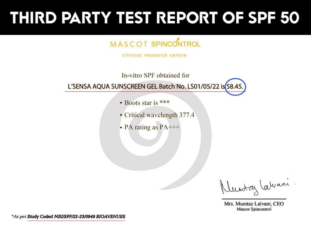 L'SENSA Sunscreen SPF 50 for Oily Skin, Anti-Tan, Waterproof Sun cream, 1% Hyaluronic Aqua Gel, Free from Oxybenzone, For Oily, Combination & Ace Prone Skin, Make-Up Friendly For Women & Men, 50Gram