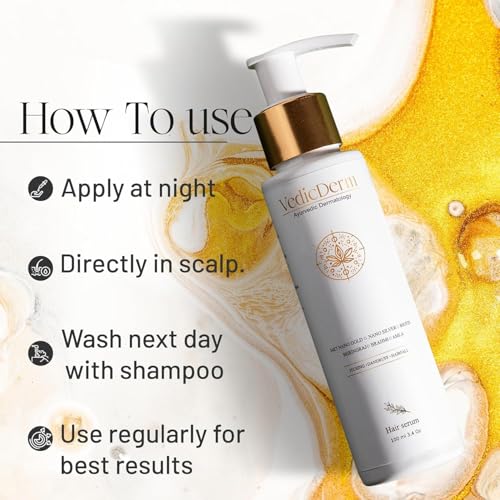 Vedicderm 24Kt Nano Gold Hair Serum 100ml|Soothing Scalp Care For Psoriatic,Sensitive Scalp|Reduces Itching,Flaking&Redness|Strengthens Hair&Hydrates Scalp|Paraban&Sulfate Free Formula (Pack of 1)