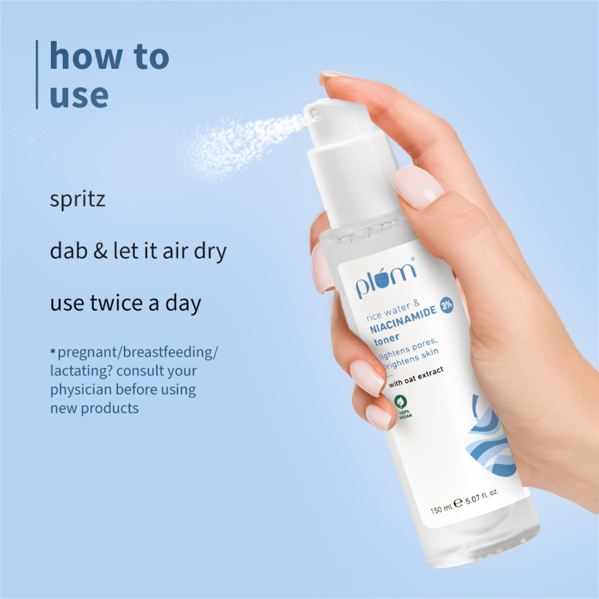 Plum 3% Niacinamide & Rice Water Face Toner | Alcohol-Free Toner for Oily Acne Prone Dry Combination Skin | Pore Tightening & Glowing Skin |Fades Blemishes, Brightens & Smoothens | Women & Men | 150ml