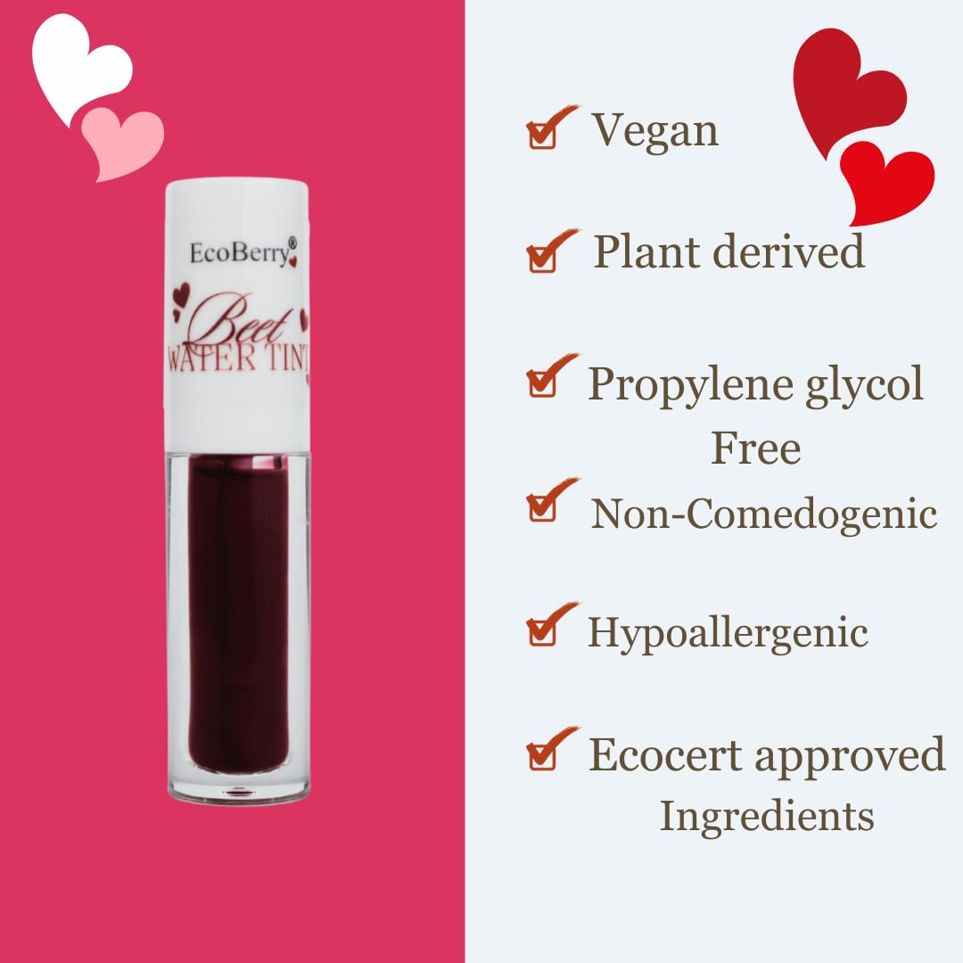 EcoBerry Beet Lip & Cheek Water Tint | Antioxidants, Hydrating, Moisturizing Nourishing, Smoothening, Natural, Organic, Chemical Free, Preservative Free, Vegan 3.2g