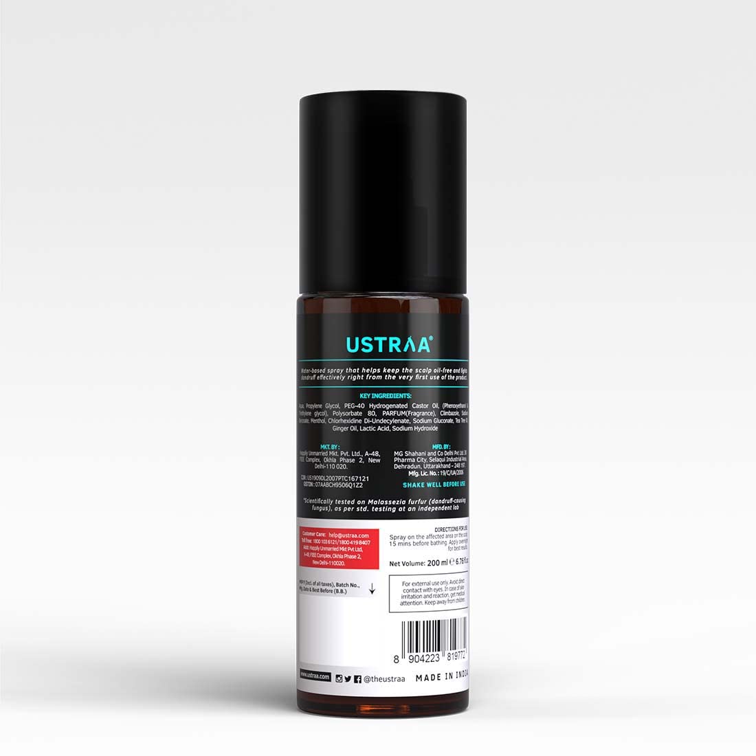 Ustraa Hair Serum Anti-Dandruff - 2 x 200ml | Fights Dandruff with Tea Tree & Ginger | Maintains scalp pH | Prevents growth of dandruff-causing microorganisms| No Sulphates, No Paraben (Pack of 2)