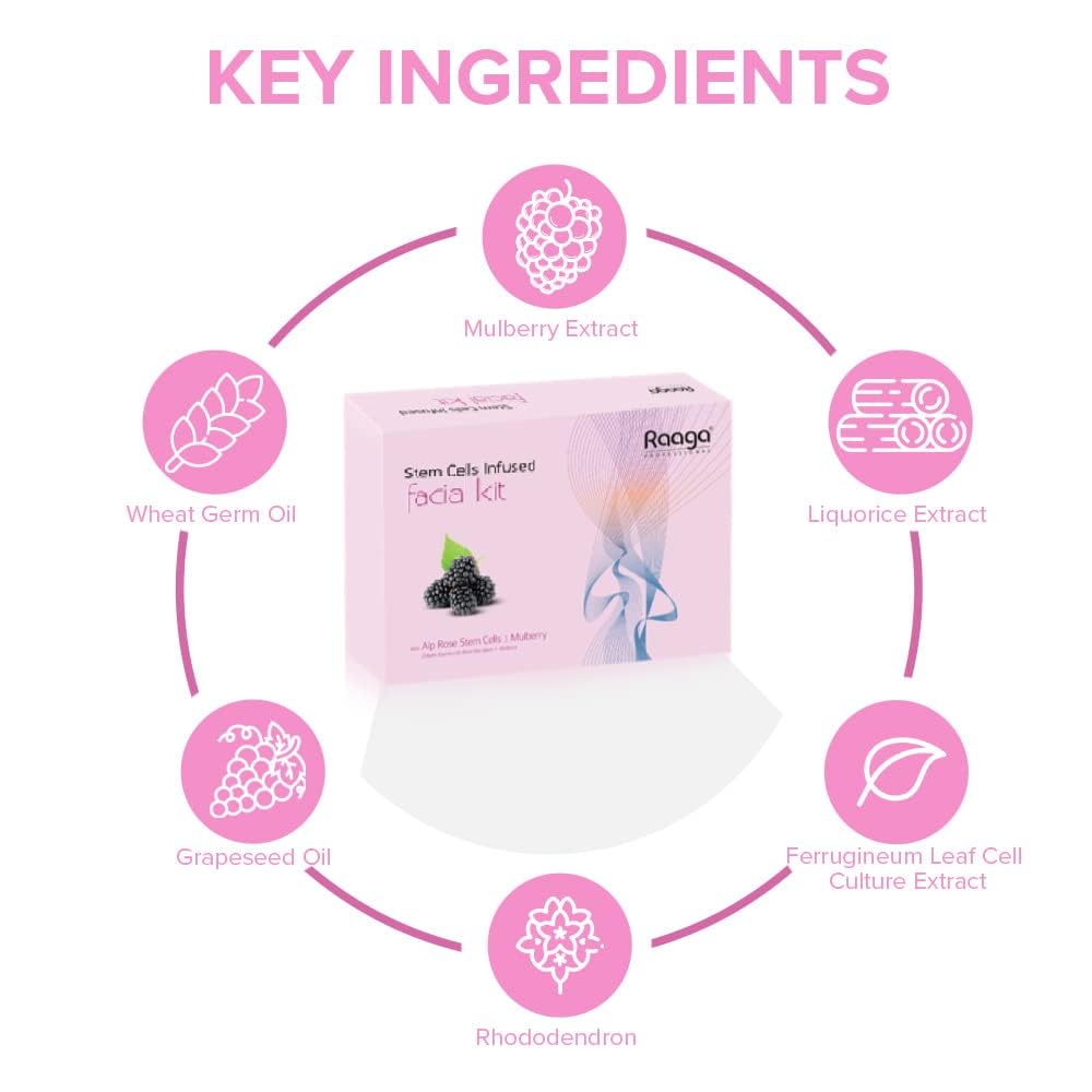 Raaga Professional Stem Cells Infused Fairness 6 Step Facial Kit | Brightening Power of Mulberry and Alp Rose Stem Cells | Reduces Dark Spots | All Skin Types (61 gm)