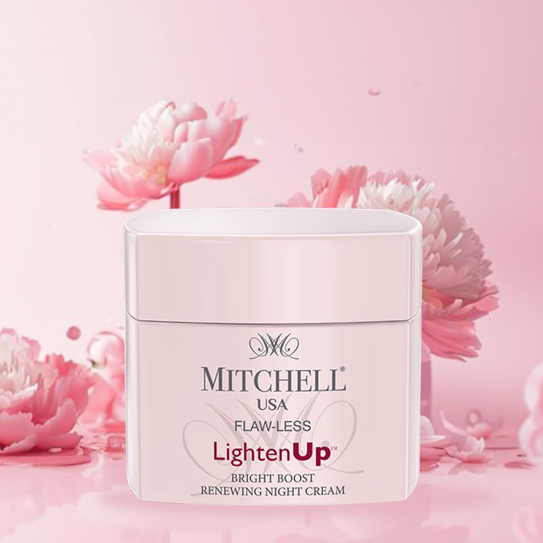 Mitchell USA Flawless Lighten Up Bright Boost Renewing Night Cream – 50g with Peony Flower Extracts, Seaweed Extracts & Niacinamide | Korean-inspired Night Cream | Non-Greasy Moisturizer for Deep Hydration, Anti-Aging & Glowing Skin | Hydrating & Glowing