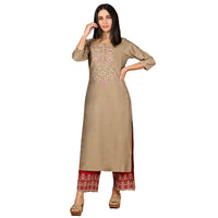 Kashish Women's  Viscose Embroidered Round Neck Straight Fit Kurta