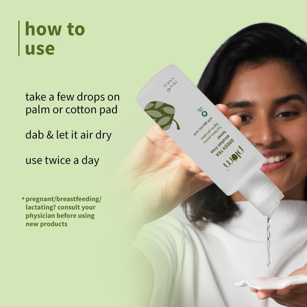 Plum Green Tea Face Toner For Oily, Acne-Prone Skin | With Glycolic Acid | Alcohol-Free | Fights Pimples | Tightens Pores | Controls Oil | Gently Exfoliates Dead Skin Cells | Women & Men | 200ml